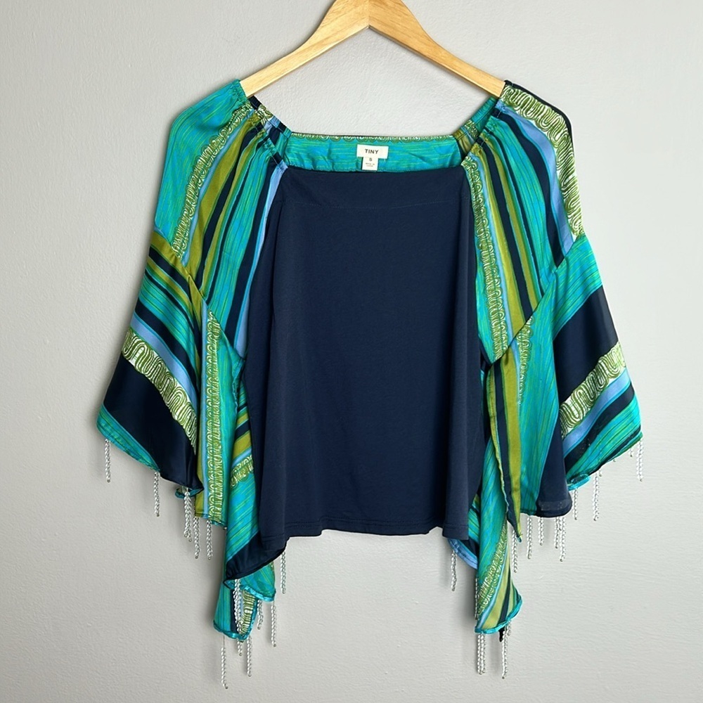 Tiny by ANTHROPOLOGIE Beaded Bell Sleeve Top Size Small Bohemian Hippie Festival
